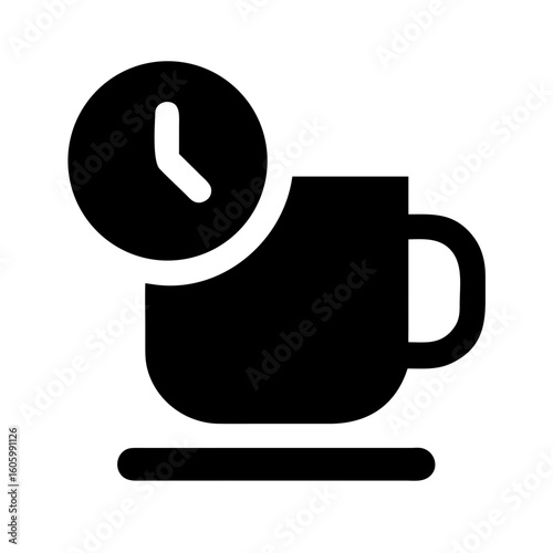 Coffee Break Icon with Clock, Time for Rest Symbol, Work Pause Illustration