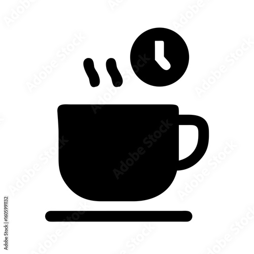 Coffee Break Icon with Clock, Time for Rest Symbol, Work Pause Illustration