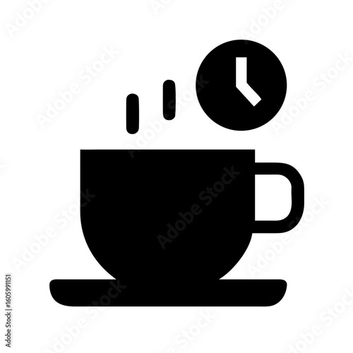 Coffee Break Icon with Clock, Time for Rest Symbol, Work Pause Illustration