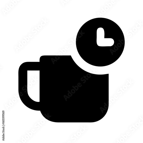 Coffee Break Icon with Clock, Time for Rest Symbol, Work Pause Illustration