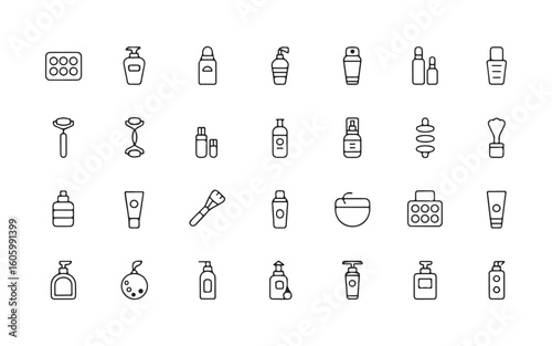 Collection of outline icons for beauty and skincare products cosmetic