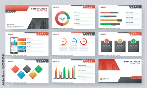 Presentation template layout with colorful data chart and infographic elements for corporate sector.