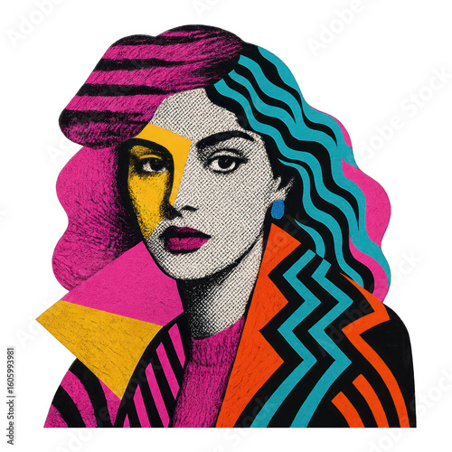 PNG Vibrant pop art portrait illustration.