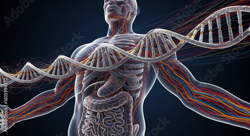 人体とDNAと染色体のイメージ