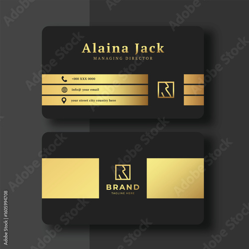 Gold Black name card template vector