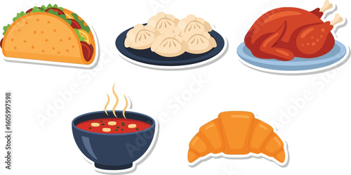 A colorful illustration showcasing various types of delicious and appetizing food items.