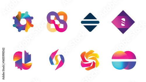 A vibrant collection of colorful vector logos and geometric icons for your business design
