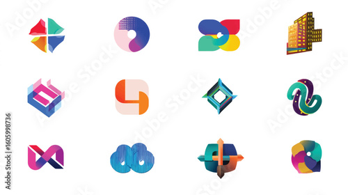 Wallpaper Mural A collection of colorful geometric and abstract shapes in a circle for a modern web or business logo design Torontodigital.ca