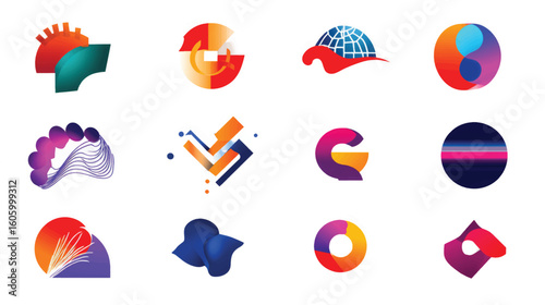 A diverse collection of colorful vector logos and abstract symbols for business identity