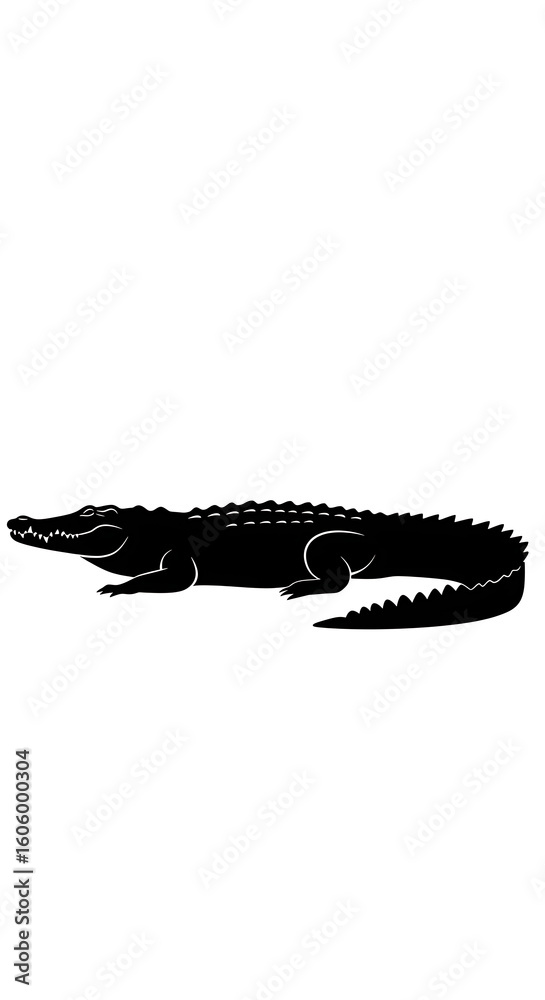 Naklejka premium A full body silhouette of an alligator with a long tail and short legs on a white background