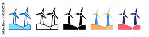Wind Turbine Multiple Style Icon Set Collection.  