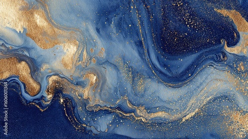 Abstract watercolor galaxy painting, using deep blue and gold tones, presents a flowing artistic texture and salt grain effect, creating a cosmic and ethereal vision.