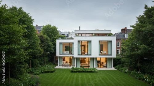 Modern minimalist home showcasing its architecture and lush green gardens and elegant interior