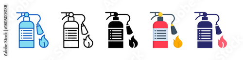 Fire Extinguisher Multiple Style Icon Set Collection.  