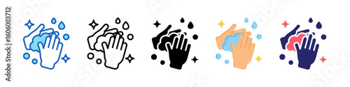 Hand Washing Multiple Style Icon Set Collection.  