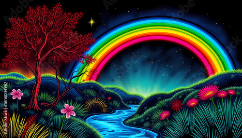 Nocturnal Rainbow Landscape Art