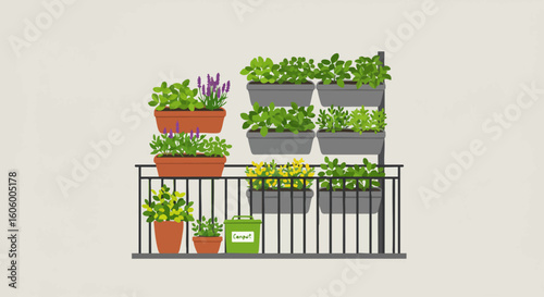 Vibrant Urban Balcony Garden Illustrating Sustainable Living and Green Spaces in Compact City Environments