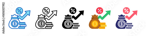 Interest Rate Multiple Style Icon Set Collection.  