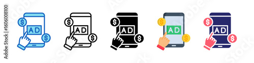 Ad Revenue Multiple Style Icon Set Collection.  