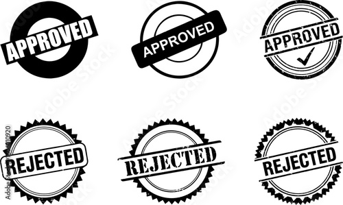 Grunge Approved and Rejected Stamp Icons Set. approved stamp, approved stamp set, approved stamped, stamp approved, rejected stamp, rejected stamp icon set, rejected stamped.