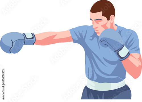 Boxer Throwing a Punch - Male Athlete in Boxing Gloves Illustration

