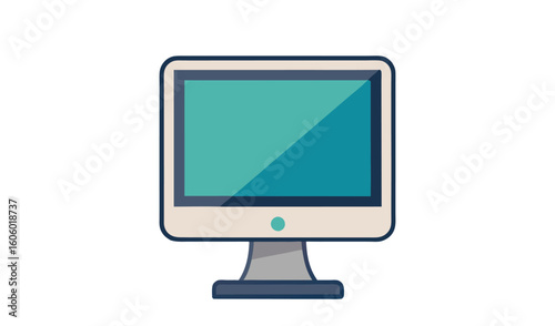 Modern computer monitor displaying a green screen on a white background