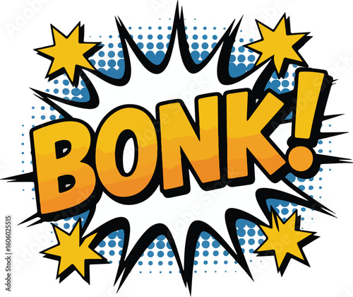 A bold BONK! comic book style design with explosive elements! Transparent png vector