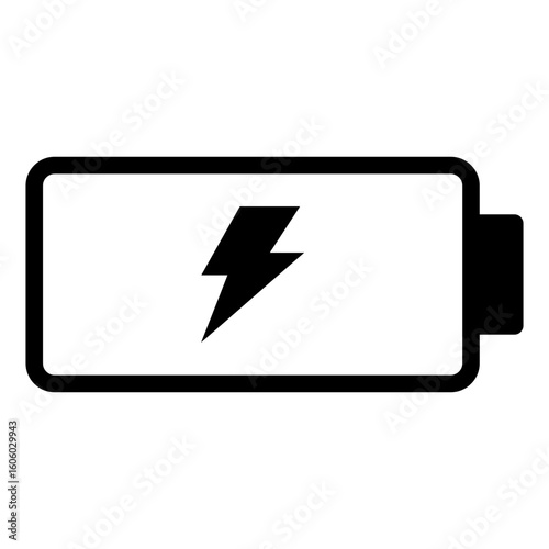 Battery icon with a lightning bolt on it. The battery icon is black and white