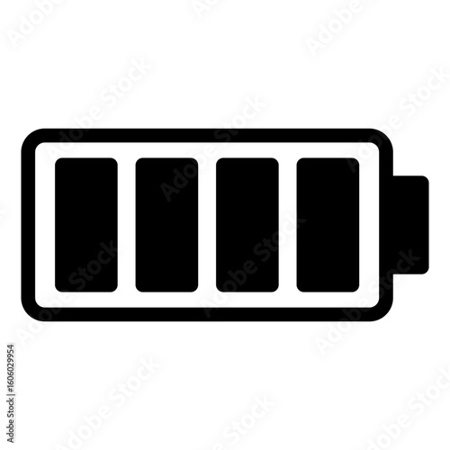 Black and white image of a battery with a white background. The battery is almost empty