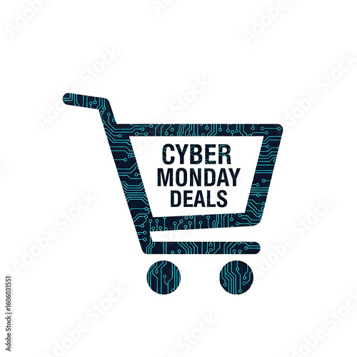 Cyber Monday Shopping Cart Discount Tag – Vector Sale Badge PNG