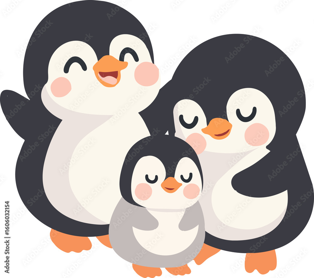Fototapeta premium Cartoon Illustration of Penguin Family