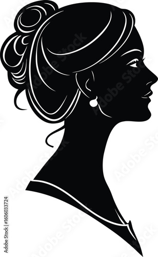 Elegant silhouette of a woman in profile with updo and pearl earring