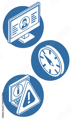 Isometric computer icons and time