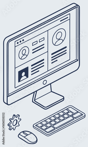 Isometric computer monitor with user interface
