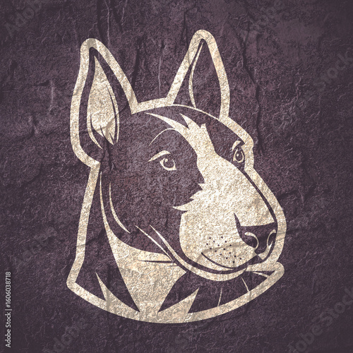English Bull terrier dog head profile. Animal portrait sticker design