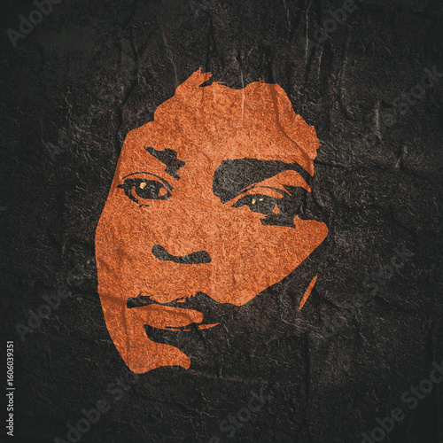 Young Afro American woman face front view. Elegant silhouette of a female head.