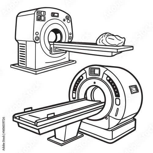 Medical Imaging Marvels Depicting Two Distinct CT Scan Machines With One Featuring a Patient
