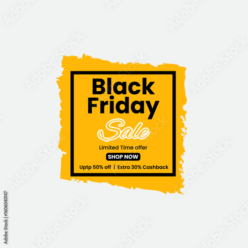Bold black friday sale announcement with yellow brush stroke background