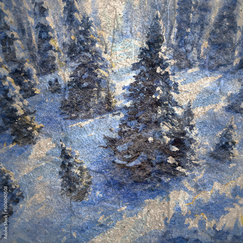 Amazing landscape. Winter forest. Natural outdoor travel background. Beauty world. Grunge concrete texture