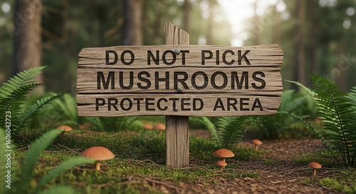 Wooden sign in a forest reading 