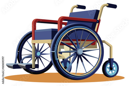 Illustration of a Manual Wheelchair with Blue Seat and Red Armrests for Mobility Assistance