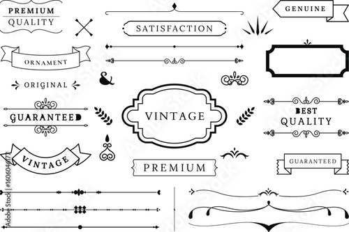 A versatile set of vintage vector calligraphic design elements for ornate page decoration, borders, frames, and dividers