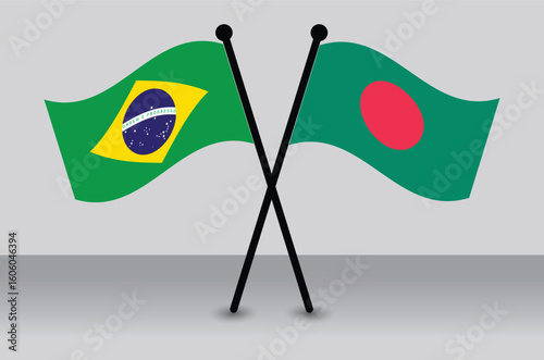 Crossed Flags of Brazil and Bangladesh, Representing International Relations.