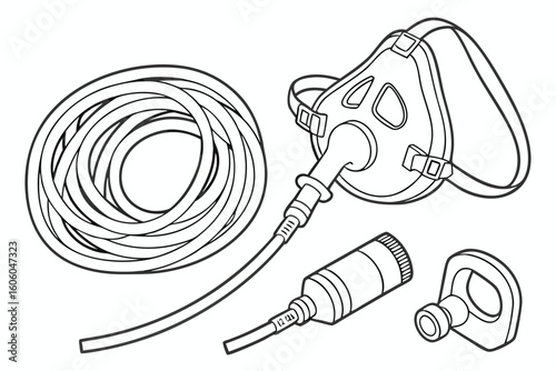 Oxygen Mask Kit Illustration Medical Equipment with Mask Tubing Connector and Adapter
