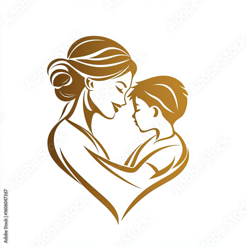 Mother's Tender Embrace: A beautifully illustrated depiction of a mother lovingly embracing her child, symbolizing maternal affection and the bond between parent and child. Logo design