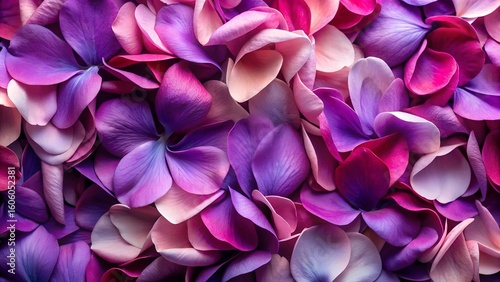 Vibrant close up of purple and pink flower petals creating a beautiful abstract background