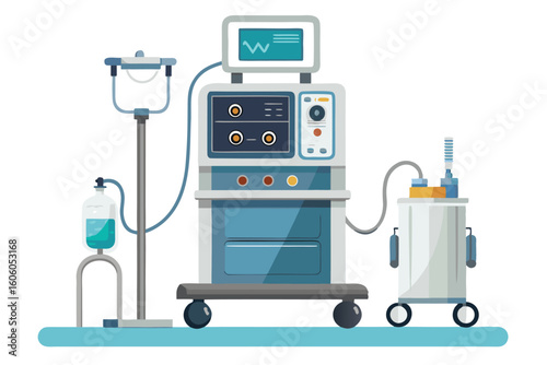 Modern Hospital Equipment Illustration Depicting an IV Drip and Ventilator Machine on White Background