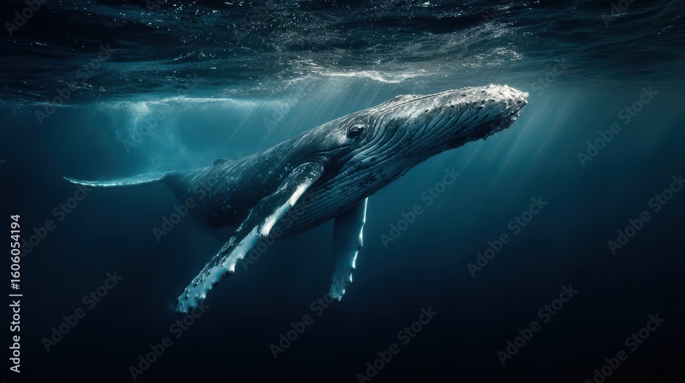 Fototapeta premium Humpback Whale Swimming Gracefully Underwater