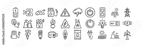 Energy and Power Line Art Icons – Clean Vector Icon Set