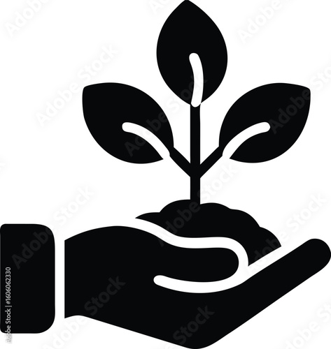 Hand holding sprout growing in soil icon